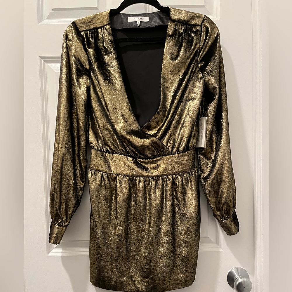 Frame gold/black velvet mini dress